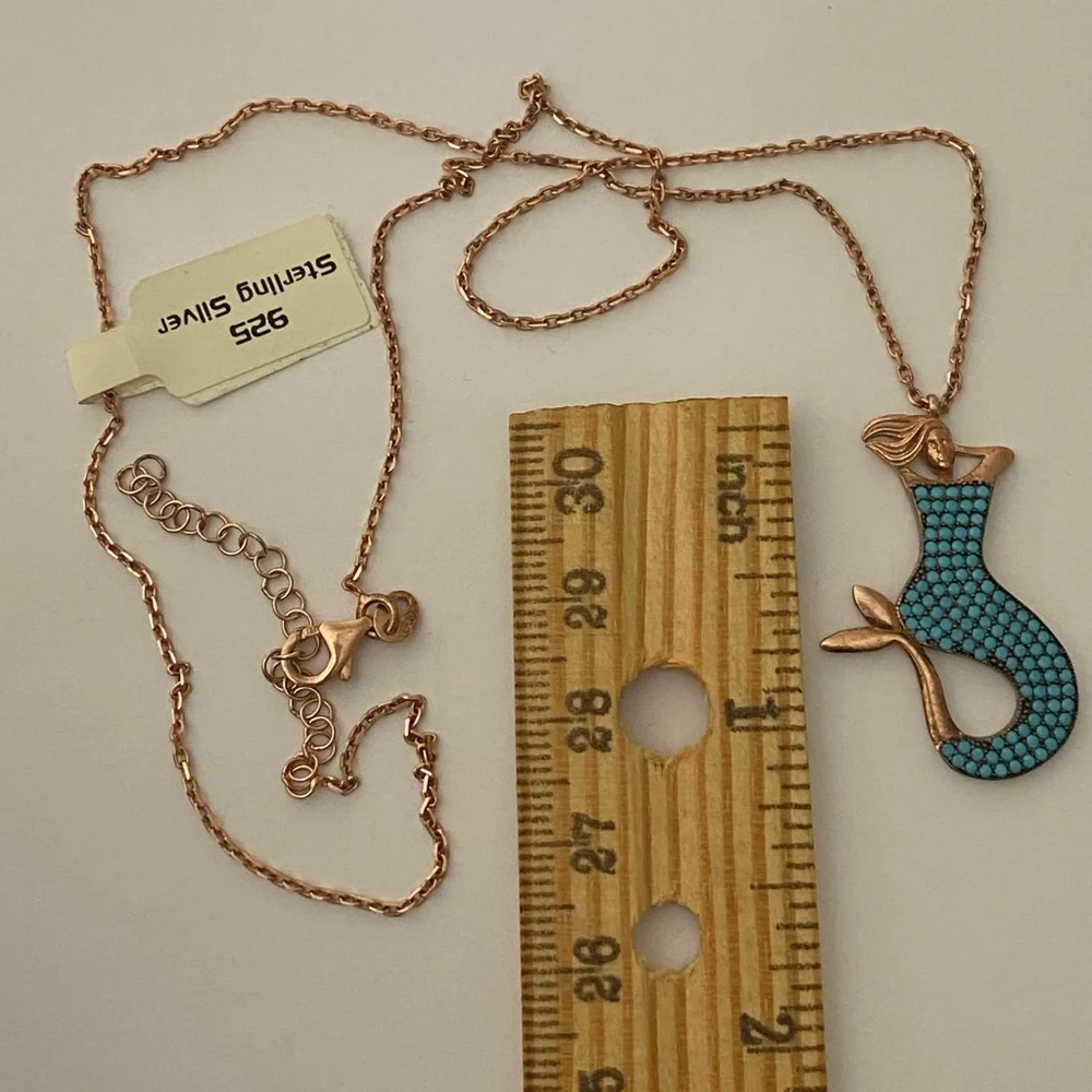 🧜🏻‍♀️Mermaid 925 silver necklace turquoise stones 14k rose gold plated